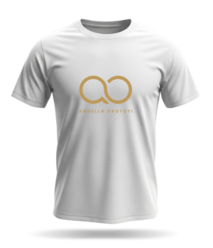Angella Okutoyi White T shirt with gold text